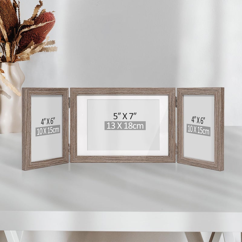 Afuly 5x7 Picture Frame 3 Picture Frames 4x6 5x7 Photo Frames Trifold Triple Collage Rustic Wood Vertical Horizontal Desk Wall Display Decor, Unique Wedding Birthday Gifts for Women Mom Family Friends - Image 3